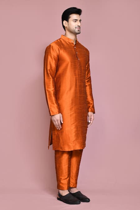 Arihant Rai Sinha_Orange Silk Straight Solid Kurta And Pyjama Set _at_Aza_Fashions