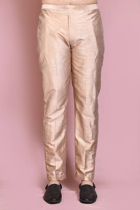 Arihant Rai Sinha_Rose Gold Silk Embroidery Floral Resham Kurta Set _Online_at_Aza_Fashions