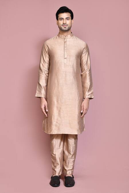 Buy_Arihant Rai Sinha_Rose Gold Silk Embroidery Floral Resham Kurta Set _Online_at_Aza_Fashions