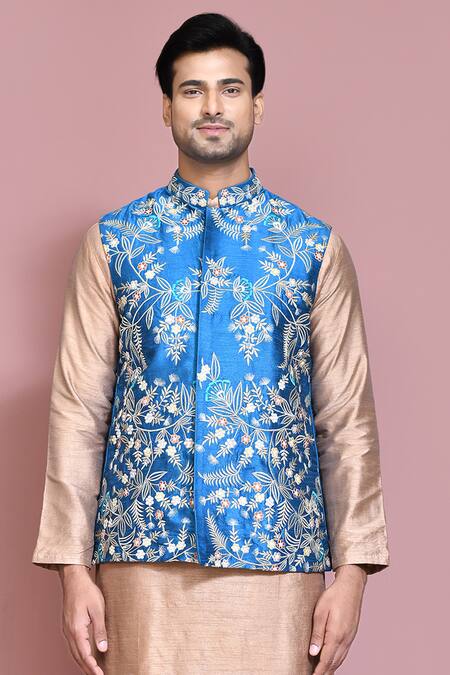 Arihant Rai Sinha_Rose Gold Silk Embroidery Floral Resham Kurta Set _at_Aza_Fashions
