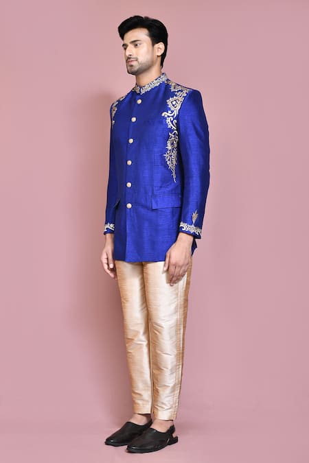 Arihant Rai Sinha_Blue Silk Embroidery Resham Bandhgala With Pant _at_Aza_Fashions