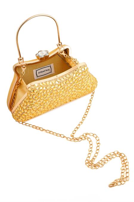 Buy_A Clutch Story_Gold Rhinestones Topaz Embellished Clutch Bag 