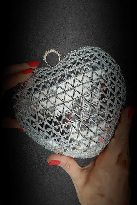 A Clutch Story_Silver Rhinestones Lovestruck Embellished Clutch _Online_at_Aza_Fashions