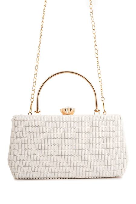 Shop A Clutch Story White Rhinestones Opal Obsession Embellished Clutch Online at Aza Fashions Shop_A Clutch Story_White Rhinestones Opal Obsession Embellished Clutch_Online_at_Aza_Fashions