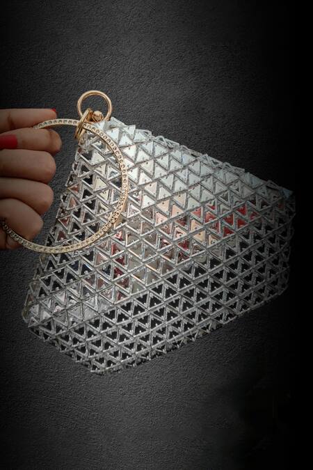 A Clutch Story_Silver Rhinestones Dazzling Diamond Embellished Clutch _Online_at_Aza_Fashions