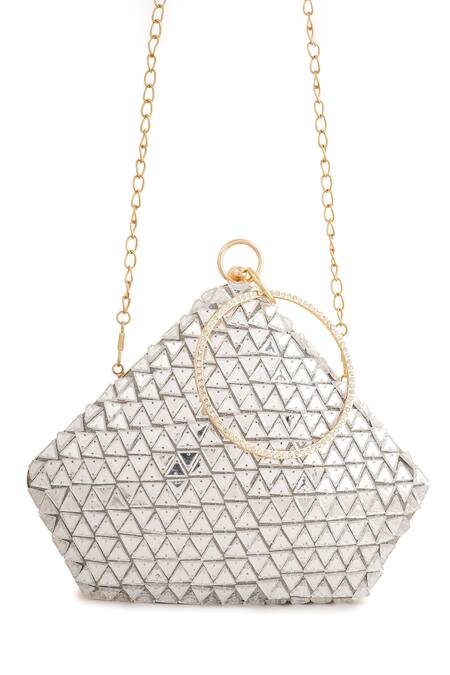 Shop_A Clutch Story_Silver Rhinestones Dazzling Diamond Embellished Clutch _Online_at_Aza_Fashions