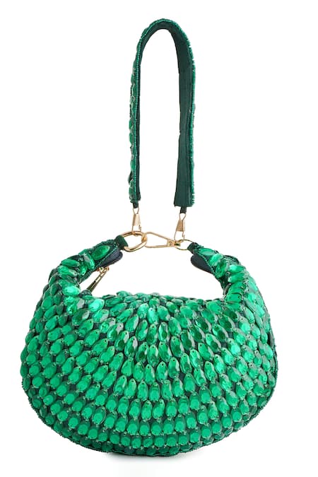 A Clutch Story Rhinestone Embellished Raw Silk Bag 