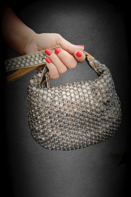 A Clutch Story_Brown Rhinestones Smoky Quartz Embellished Bag _Online_at_Aza_Fashions