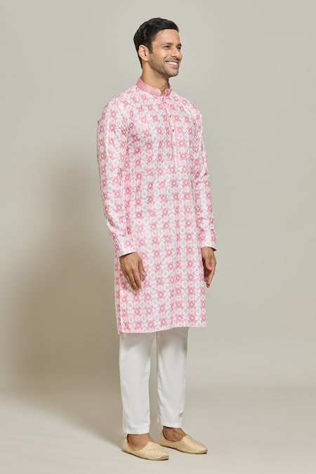 Buy_Arihant Rai Sinha_Pink Cotton Sequins, Embroidery A-line Kurta _Online_at_Aza_Fashions