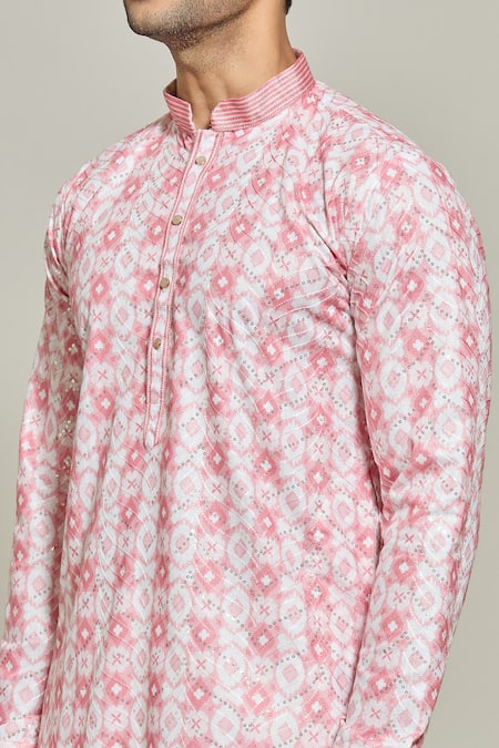 Shop_Arihant Rai Sinha_Pink Cotton Sequins, Embroidery A-line Kurta _Online_at_Aza_Fashions