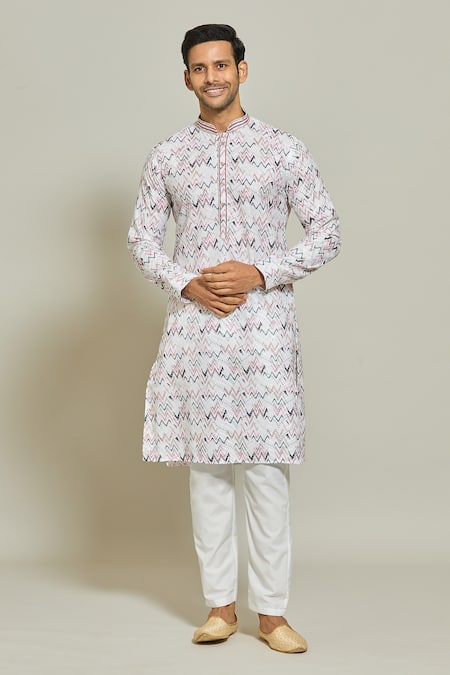 Arihant Rai Sinha Geometric Print Embroidered Kurta & Aligadi Pant Set 