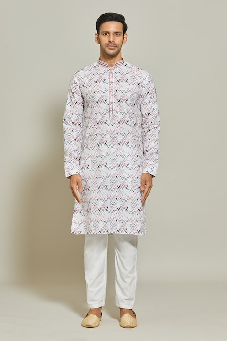 Arihant Rai Sinha_Multi Color Cotton, Silk Sequins, Geometric Print Kurta And Aligadi Pant Set _Online_at_Aza_Fashions