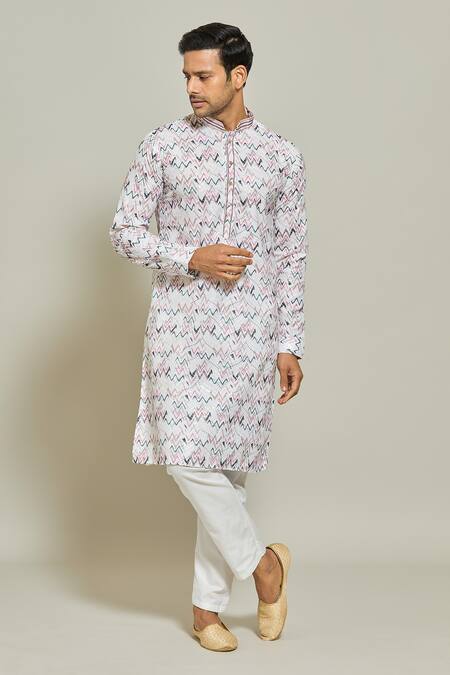 Buy_Arihant Rai Sinha_Multi Color Cotton, Silk Sequins, Geometric Print Kurta And Aligadi Pant Set _Online_at_Aza_Fashions