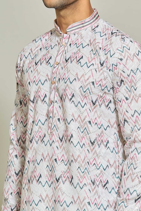 Shop_Arihant Rai Sinha_Multi Color Cotton, Silk Sequins, Geometric Print Kurta And Aligadi Pant Set _Online_at_Aza_Fashions