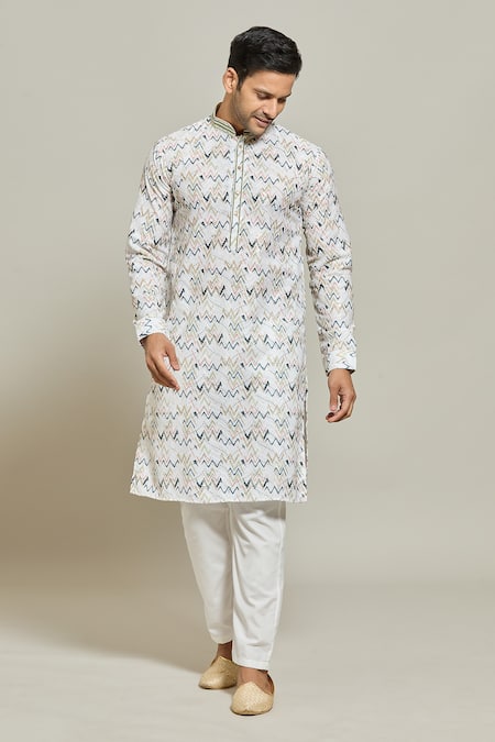 Buy Arihant Rai Sinha Multi Color Cotton, Silk Sequins, Printed Thread Work Kurta And Aligadi Pant Set Online at Aza Fashions Buy_Arihant Rai Sinha_Multi Color Cotton, Silk Sequins, Printed Thread Work Kurta And Aligadi Pant Set _Online_at_Aza_Fashions