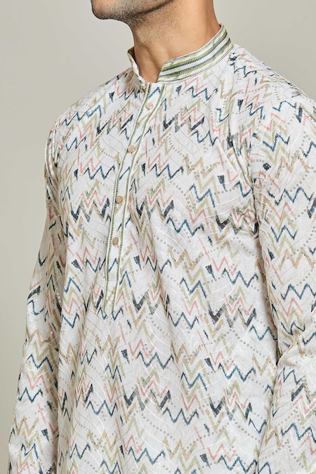 Shop Arihant Rai Sinha Multi Color Cotton, Silk Sequins, Printed Thread Work Kurta And Aligadi Pant Set Online at Aza Fashions Shop_Arihant Rai Sinha_Multi Color Cotton, Silk Sequins, Printed Thread Work Kurta And Aligadi Pant Set _Online_at_Aza_Fashions