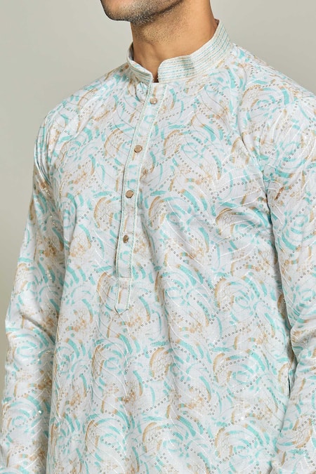 Shop_Arihant Rai Sinha_Blue Cotton, Silk Sequins, Embroidery Abstract Print Kurta And Aligadi Pant Set _Online_at_Aza_Fashions