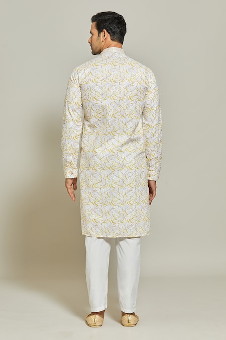Shop Arihant Rai Sinha Yellow Cotton Sequins, Embroidery Printed Kurta at Aza Fashions Shop_Arihant Rai Sinha_Yellow Cotton Sequins, Embroidery Printed Kurta _at_Aza_Fashions