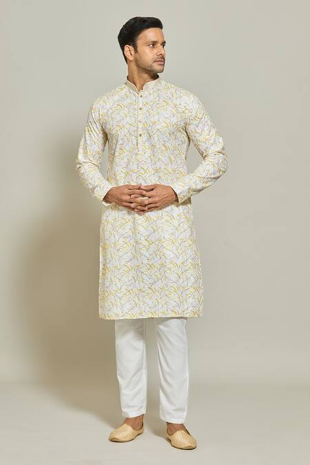 Buy Arihant Rai Sinha Yellow Cotton Sequins, Embroidery Printed Kurta Online at Aza Fashions Buy_Arihant Rai Sinha_Yellow Cotton Sequins, Embroidery Printed Kurta _Online_at_Aza_Fashions