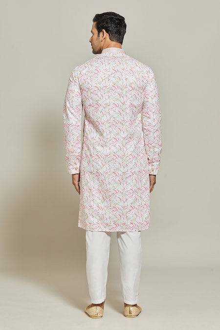 Shop Arihant Rai Sinha Pink Cotton Embroidery Kurta at Aza Fashions Shop_Arihant Rai Sinha_Pink Cotton Embroidery Kurta _at_Aza_Fashions