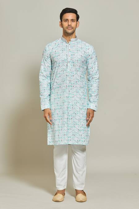 Arihant Rai Sinha Blue Cotton, Silk Sequins Straight Embroidered Kurta And Aligadi Pant Set Online at Aza Fashions Arihant Rai Sinha_Blue Cotton, Silk Sequins Straight Embroidered Kurta And Aligadi Pant Set _Online_at_Aza_Fashions