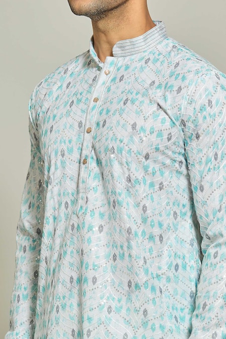 Shop Arihant Rai Sinha Blue Cotton, Silk Sequins Straight Embroidered Kurta And Aligadi Pant Set Online at Aza Fashions Shop_Arihant Rai Sinha_Blue Cotton, Silk Sequins Straight Embroidered Kurta And Aligadi Pant Set _Online_at_Aza_Fashions