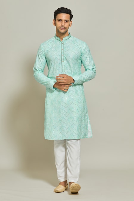 Arihant Rai Sinha Abstract Print Thread Work Kurta & Aligadi Pant Set 