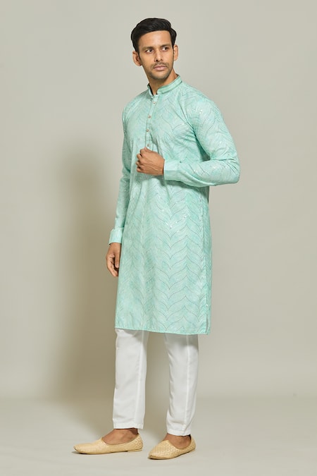 Buy_Arihant Rai Sinha_Green Cotton, Silk Sequins, Abstract Print Thread Work Kurta And Aligadi Pant Set _Online_at_Aza_Fashions