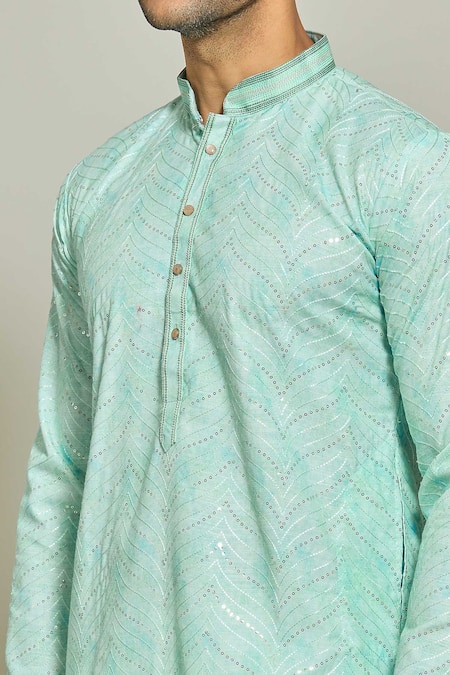 Shop_Arihant Rai Sinha_Green Cotton, Silk Sequins, Abstract Print Thread Work Kurta And Aligadi Pant Set _Online_at_Aza_Fashions