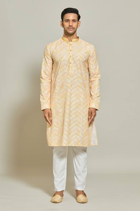 Arihant Rai Sinha Yellow Cotton, Silk Abstract Print Thread And Work Kurta & Aligadi Pant Set Online at Aza Fashions Arihant Rai Sinha_Yellow Cotton, Silk Abstract Print Thread And Work Kurta & Aligadi Pant Set _Online_at_Aza_Fashions