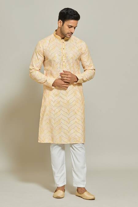 Buy Arihant Rai Sinha Yellow Cotton, Silk Abstract Print Thread And Work Kurta & Aligadi Pant Set Online at Aza Fashions Buy_Arihant Rai Sinha_Yellow Cotton, Silk Abstract Print Thread And Work Kurta & Aligadi Pant Set _Online_at_Aza_Fashions