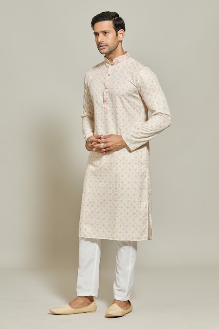 Buy Arihant Rai Sinha Beige Cotton Sequins, Embroidery Abstract Print Work Kurta Online at Aza Fashions Buy_Arihant Rai Sinha_Beige Cotton Sequins, Embroidery Abstract Print Work Kurta _Online_at_Aza_Fashions