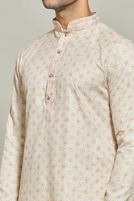 Shop Arihant Rai Sinha Beige Cotton Sequins, Embroidery Abstract Print Work Kurta Online at Aza Fashions Shop_Arihant Rai Sinha_Beige Cotton Sequins, Embroidery Abstract Print Work Kurta _Online_at_Aza_Fashions