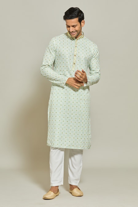 Arihant Rai Sinha Geometric Print Thread Work Kurta & Aligadi Pant Set 