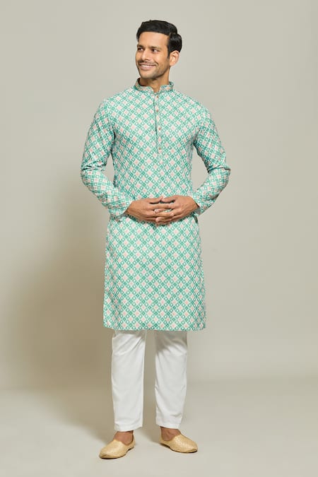 Arihant Rai Sinha Thread Embroidered Geometric Print Kurta & Aligadi Pant Set 