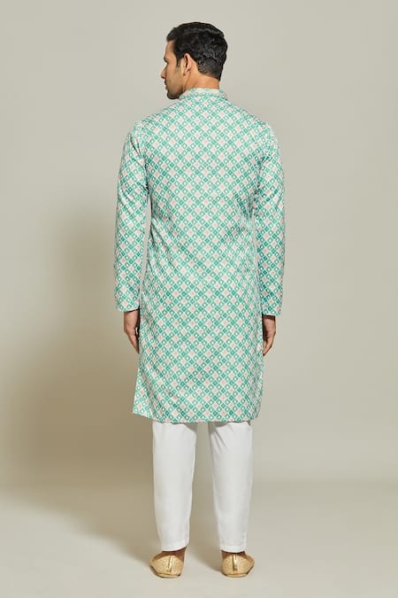 Arihant Rai Sinha Thread Embroidered Geometric Print Kurta & Aligadi Pant Set 