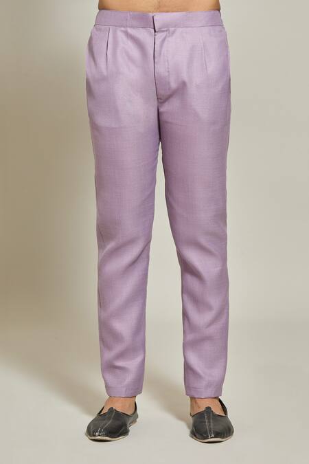 Arihant Rai Sinha_Purple Linen, Cotton Embroidery Placket Kurta And Aligadi Pant Set _at_Aza_Fashions