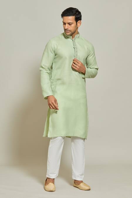 Buy Arihant Rai Sinha Green Linen, Cotton, Silk Embroidery Band Collar Plain Kurta And Aligadi Pant Set Online at Aza Fashions Buy_Arihant Rai Sinha_Green Linen, Cotton, Silk Embroidery Band Collar Plain Kurta And Aligadi Pant Set _Online_at_Aza_Fashions