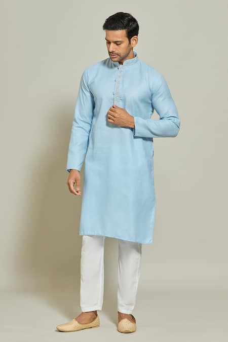 Arihant Rai Sinha Plain Embroidered Placket Kurta & Aligadi Pant Set 