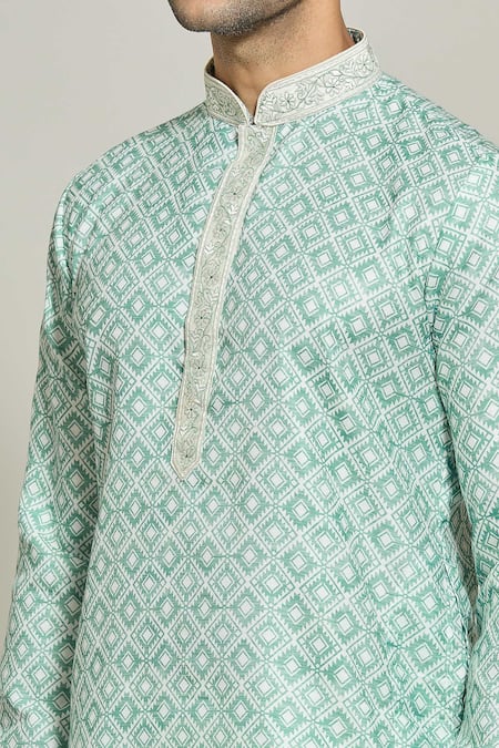 Shop Arihant Rai Sinha Green , Satin Embroidery Prism Burst Print Kurta Set Online at Aza Fashions Shop_Arihant Rai Sinha_Green , Satin Embroidery Prism Burst Print Kurta Set _Online_at_Aza_Fashions
