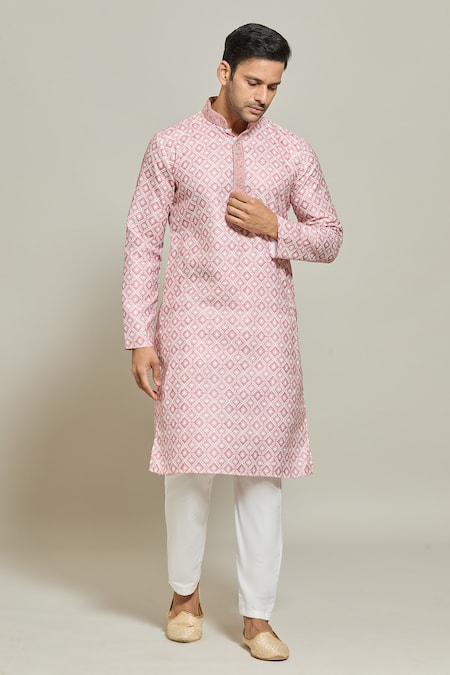 Shop Arihant Rai Sinha Pink , Satin Embroidery Quad Burst Print Kurta Set Online at Aza Fashions Shop_Arihant Rai Sinha_Pink , Satin Embroidery Quad Burst Print Kurta Set _Online_at_Aza_Fashions
