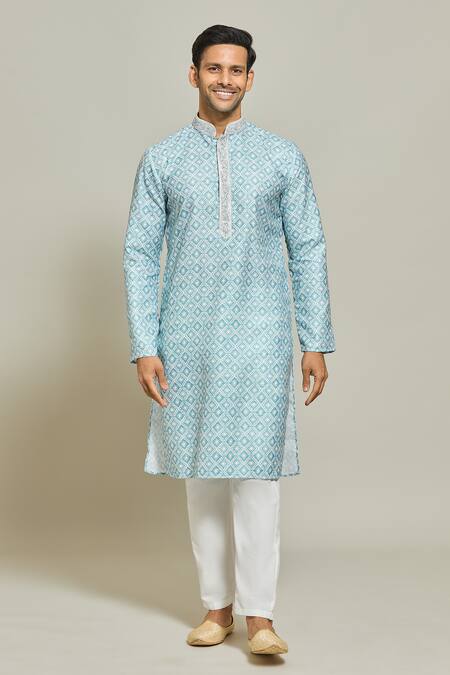 Buy Arihant Rai Sinha Blue , Satin Embroidery Geometric Bloom Print Kurta Set Online at Aza Fashions Buy_Arihant Rai Sinha_Blue , Satin Embroidery Geometric Bloom Print Kurta Set _Online_at_Aza_Fashions