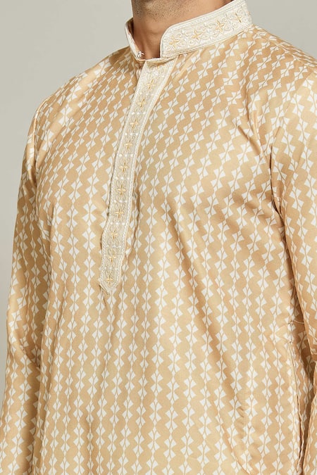 Shop_Arihant Rai Sinha_Yellow Cotton Embroidery Vine Bloom Print Kurta _Online_at_Aza_Fashions