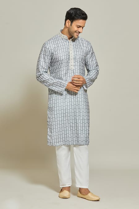 Arihant Rai Sinha Geometric Vine Bloom Print Kurta Set 