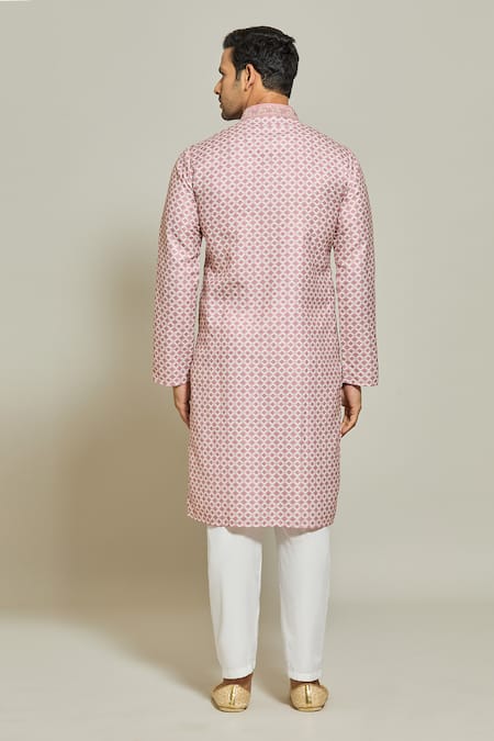 Shop Arihant Rai Sinha Pink Cotton Embroidery Sheesh Jaal Print Kurta at Aza Fashions Shop_Arihant Rai Sinha_Pink Cotton Embroidery Sheesh Jaal Print Kurta _at_Aza_Fashions