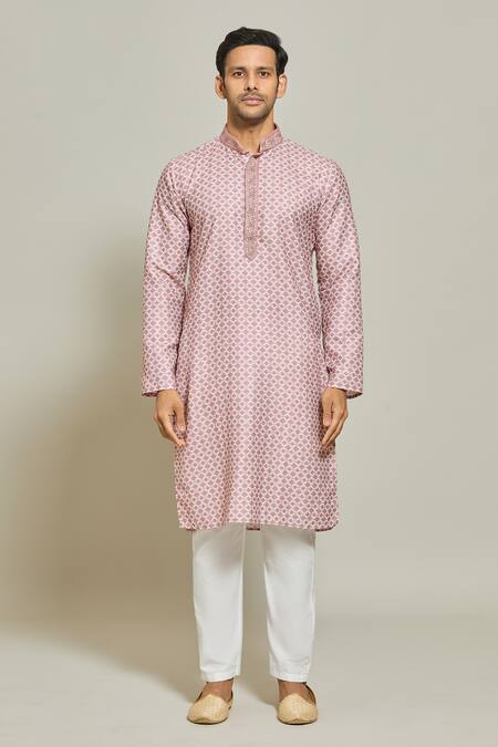 Arihant Rai Sinha Pink Cotton Embroidery Sheesh Jaal Print Kurta Online at Aza Fashions Arihant Rai Sinha_Pink Cotton Embroidery Sheesh Jaal Print Kurta _Online_at_Aza_Fashions
