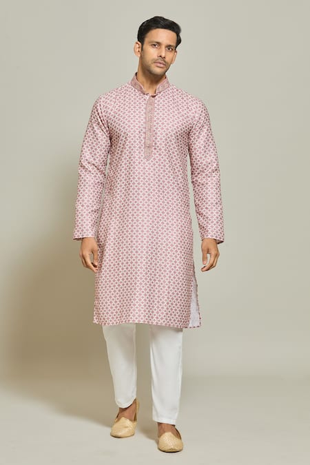 Buy Arihant Rai Sinha Pink Cotton Embroidery Sheesh Jaal Print Kurta Online at Aza Fashions Buy_Arihant Rai Sinha_Pink Cotton Embroidery Sheesh Jaal Print Kurta _Online_at_Aza_Fashions