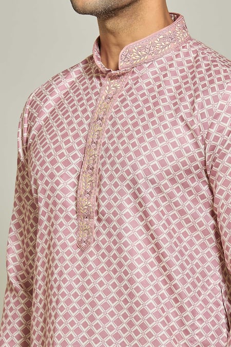 Shop Arihant Rai Sinha Pink Cotton Embroidery Sheesh Jaal Print Kurta Online at Aza Fashions Shop_Arihant Rai Sinha_Pink Cotton Embroidery Sheesh Jaal Print Kurta _Online_at_Aza_Fashions
