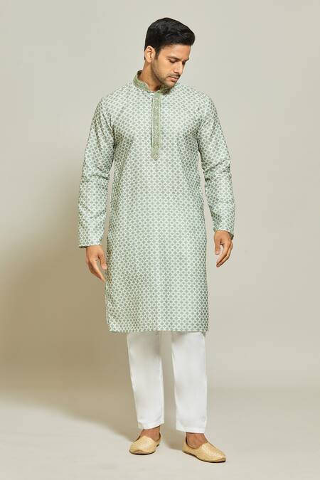 Buy Arihant Rai Sinha Green Cotton Embroidery Mughal Jaal Print Kurta Online at Aza Fashions Buy_Arihant Rai Sinha_Green Cotton Embroidery Mughal Jaal Print Kurta _Online_at_Aza_Fashions