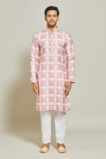 Buy_Arihant Rai Sinha_Pink Cotton, Silk Embroidery Helix Maze Print Kurta Set _Online_at_Aza_Fashions